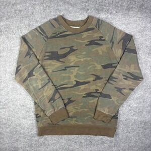 RUDE Camouflage Crewneck Sweatshirt Green Brown Camo Raglan Pullover Small